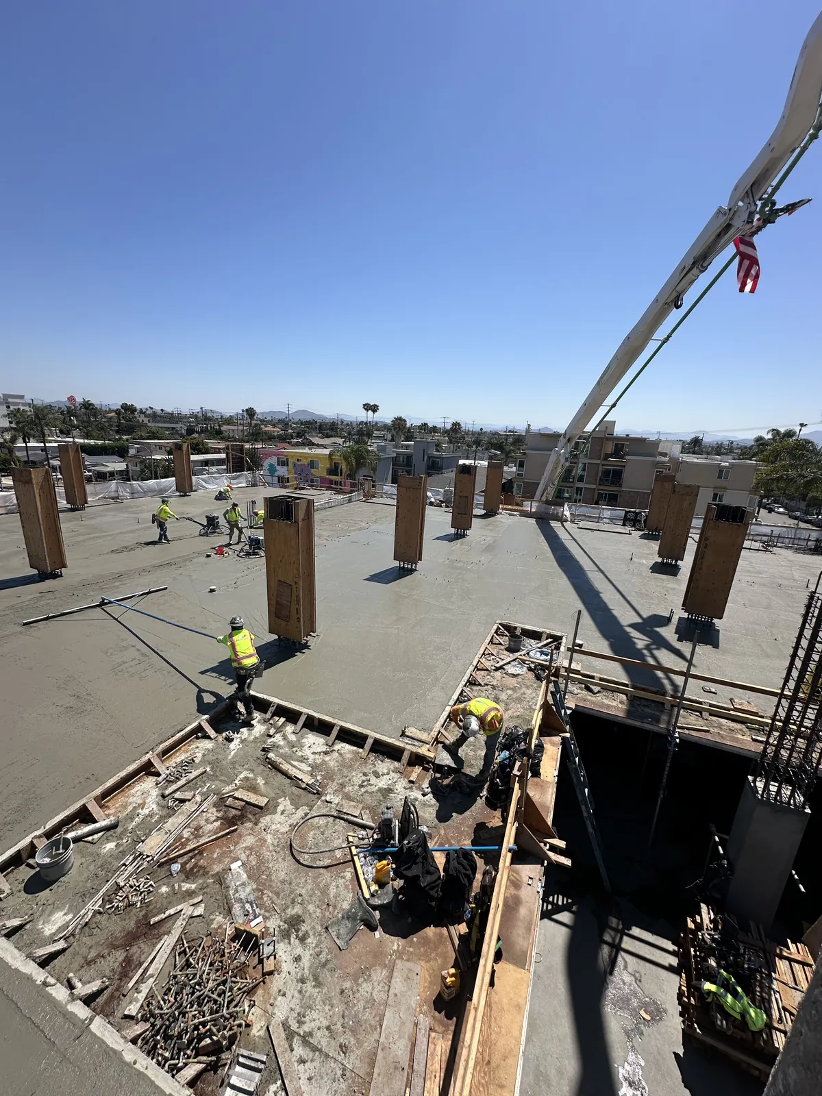 Aerial view of a commercial parking deck with column rebar starts